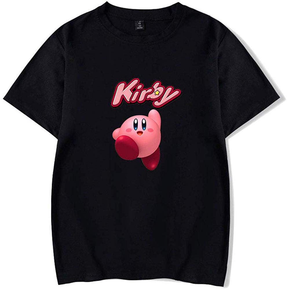 Kirby Popular Game Peripheral Print Fashion Casual Short Sleeve Mens and Women Summer Black E T-Shirt