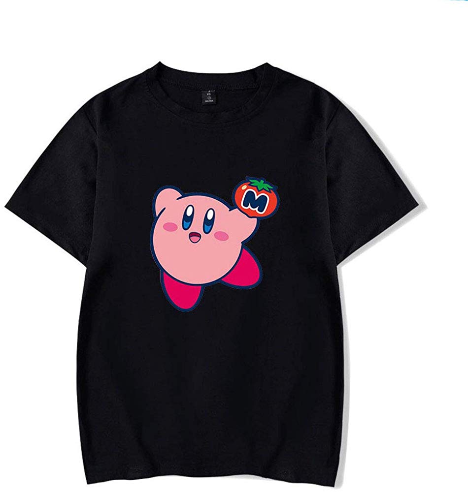Kirby Popular Game Peripheral Print Fashion Casual Short Sleeve Mens and Women Summer Black F T-Shirt