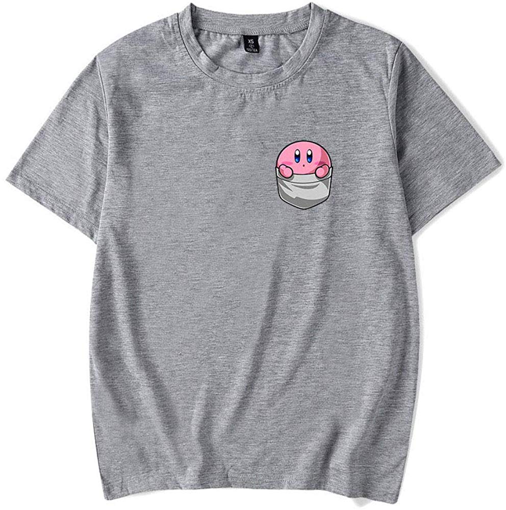 Kirby Popular Game Peripheral Print Fashion Casual Short Sleeve Mens and Women Summer Gray C T-Shirt
