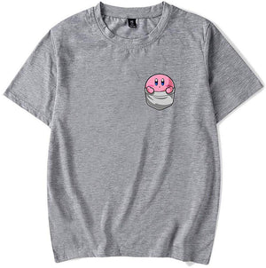 Kirby Popular Game Peripheral Print Fashion Casual Short Sleeve Mens and Women Summer Gray C T-Shirt