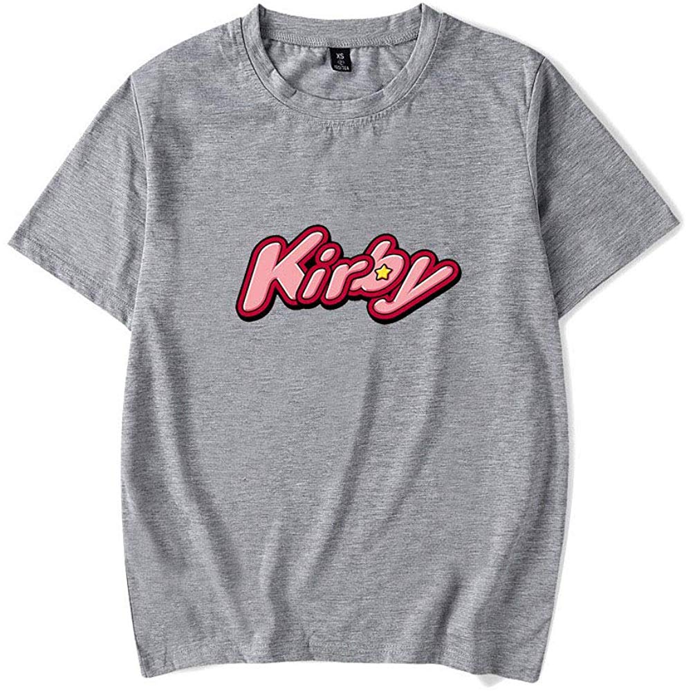 Kirby Popular Game Peripheral Print Fashion Casual Short Sleeve Mens and Women Summer Gray D T-Shirt