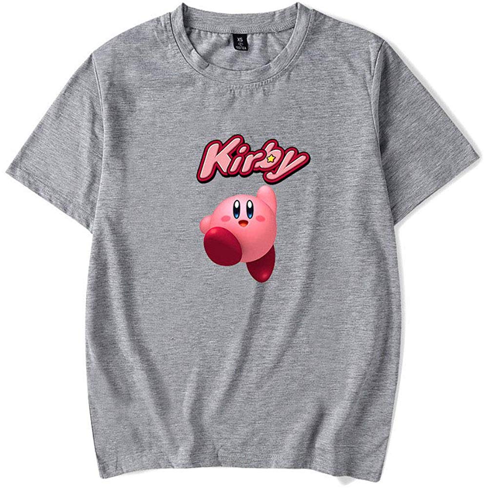 Kirby Popular Game Peripheral Print Fashion Casual Short Sleeve Mens and Women Summer Gray E T-Shirt