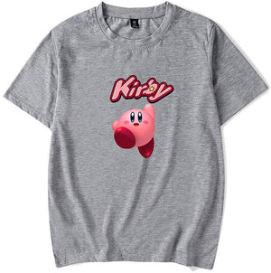 Kirby Popular Game Peripheral Print Fashion Casual Short Sleeve Mens and Women Summer Gray E T-Shirt