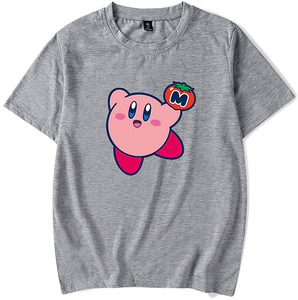 Kirby Popular Game Peripheral Print Fashion Casual Short Sleeve Mens and Women Summer Gray F T-Shirt