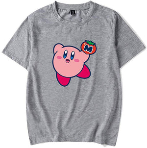 Kirby Popular Game Peripheral Print Fashion Casual Short Sleeve Mens and Women Summer Gray F T-Shirt