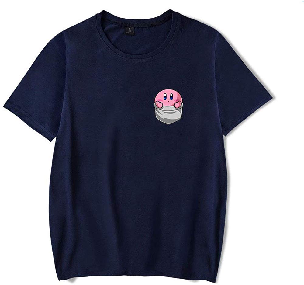 Kirby Popular Game Peripheral Print Fashion Casual Short Sleeve Mens and Women Summer Navy Blue C T-Shirt
