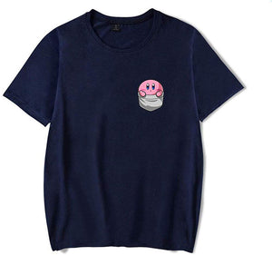 Kirby Popular Game Peripheral Print Fashion Casual Short Sleeve Mens and Women Summer Navy Blue C T-Shirt