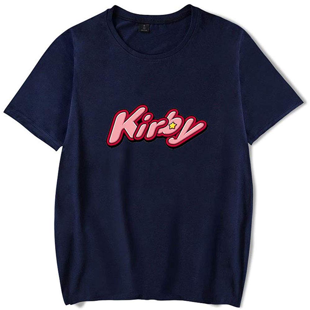 Kirby Popular Game Peripheral Print Fashion Casual Short Sleeve Mens and Women Summer Navy Blue D T-Shirt