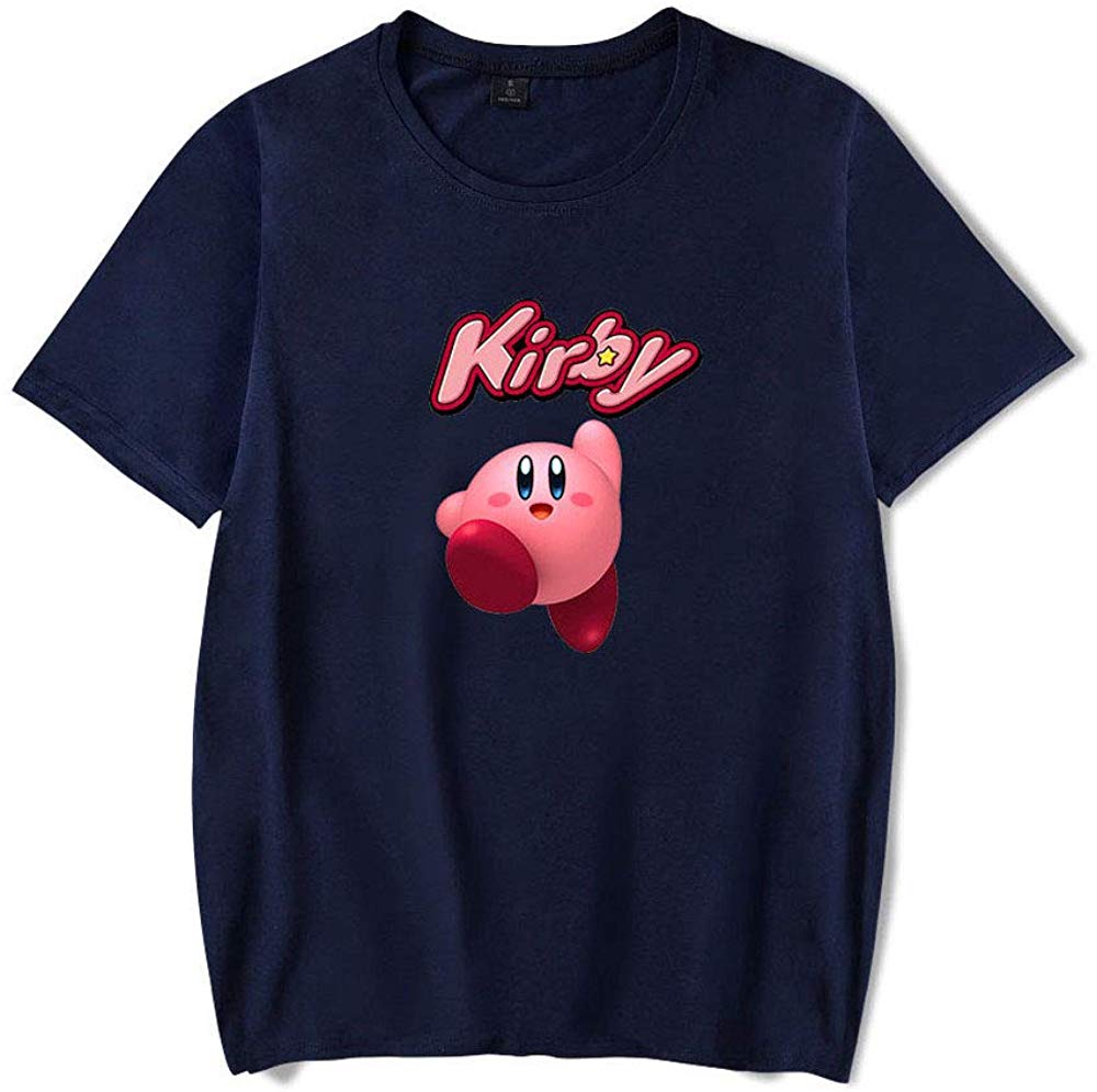 Kirby Popular Game Peripheral Print Fashion Casual Short Sleeve Mens and Women Summer Navy Blue E T-Shirt