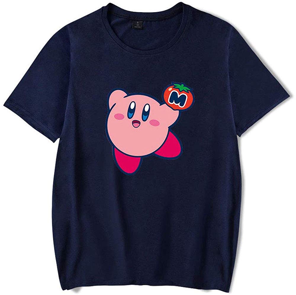 Kirby Popular Game Peripheral Print Fashion Casual Short Sleeve Mens and Women Summer Navy Blue F T-Shirt