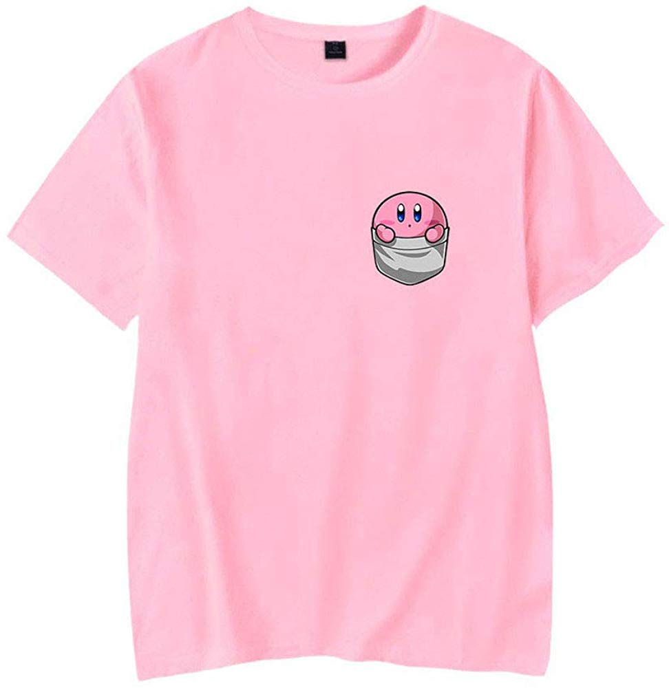 Kirby Popular Game Peripheral Print Fashion Casual Short Sleeve Mens and Women Summer Pink C T-Shirt
