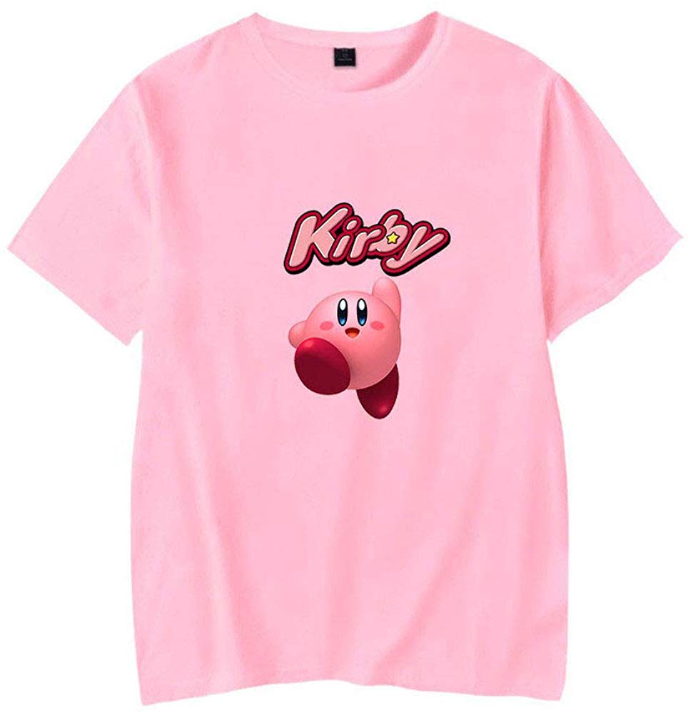 Kirby Popular Game Peripheral Print Fashion Casual Short Sleeve Mens and Women Summer Pink E T-Shirt