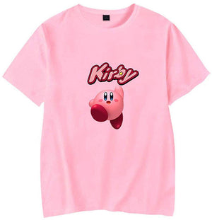 Kirby Popular Game Peripheral Print Fashion Casual Short Sleeve Mens and Women Summer Pink E T-Shirt