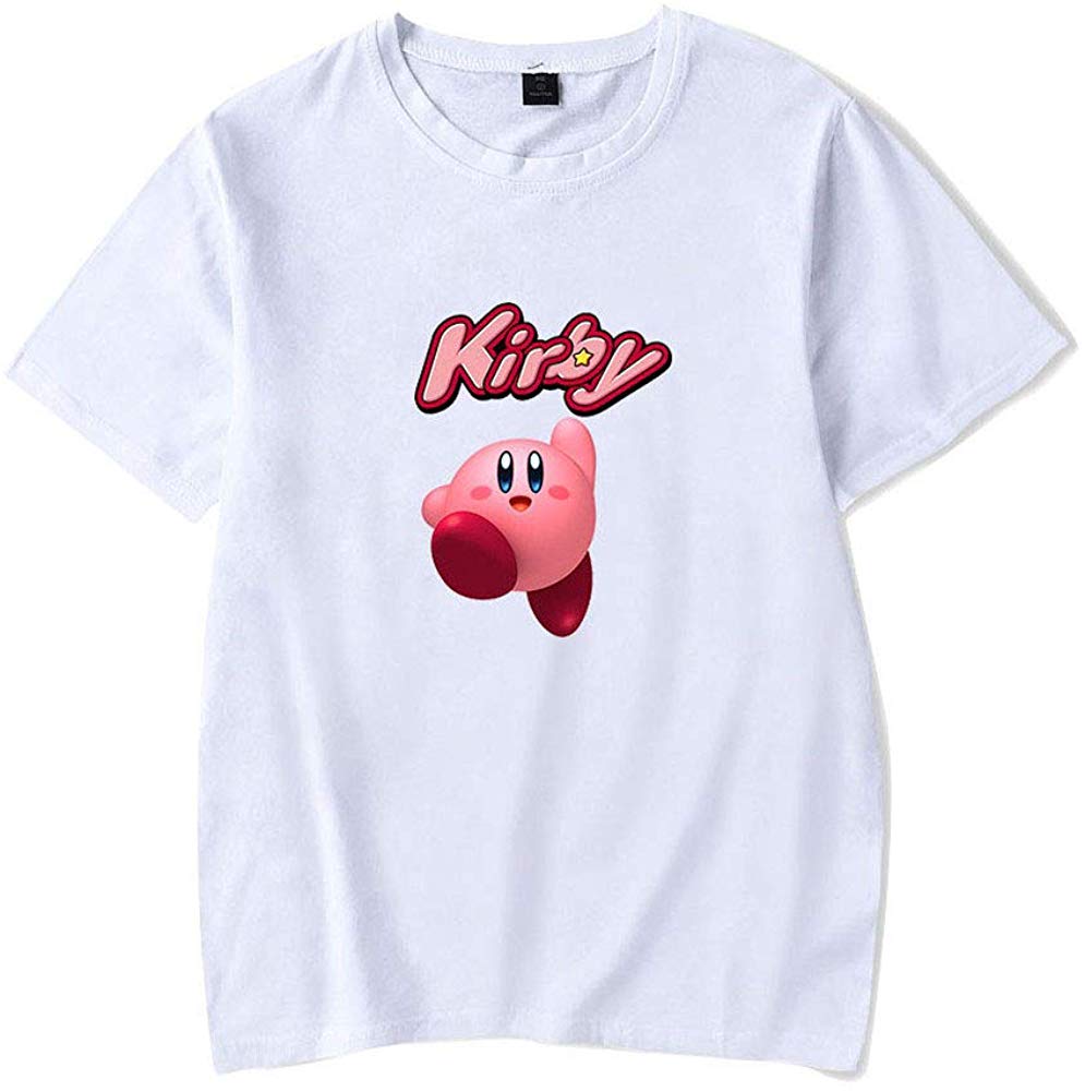 Kirby Popular Game Peripheral Print Fashion Casual Short Sleeve Mens and Women Summer White E T-Shirt