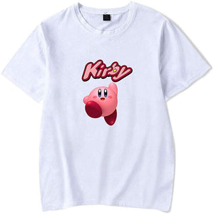 Kirby Popular Game Peripheral Print Fashion Casual Short Sleeve Mens and Women Summer White E T-Shirt