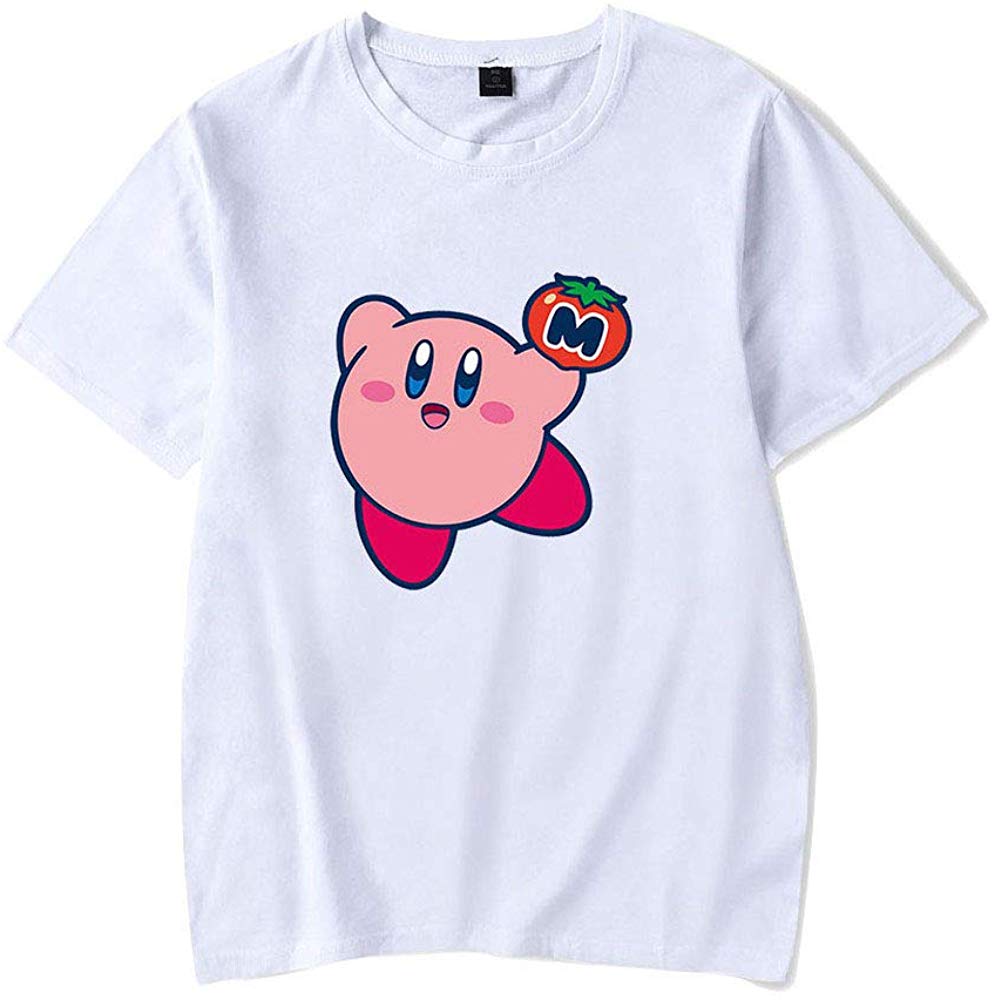Kirby Popular Game Peripheral Print Fashion Casual Short Sleeve Mens and Women Summer White F T-Shirt