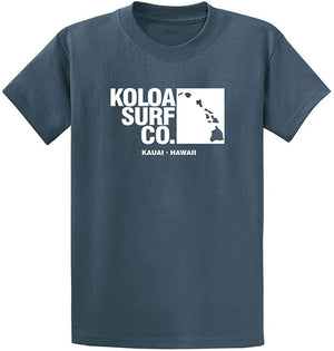 Koloa Surf Archipelago Heavyweight Cotton Reg Big and Tall Sizes Steel Blue / White T-Shirt