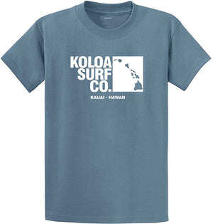 Koloa Surf Archipelago Heavyweight Cotton Reg Big and Tall Sizes Stone Blue / White T-Shirt