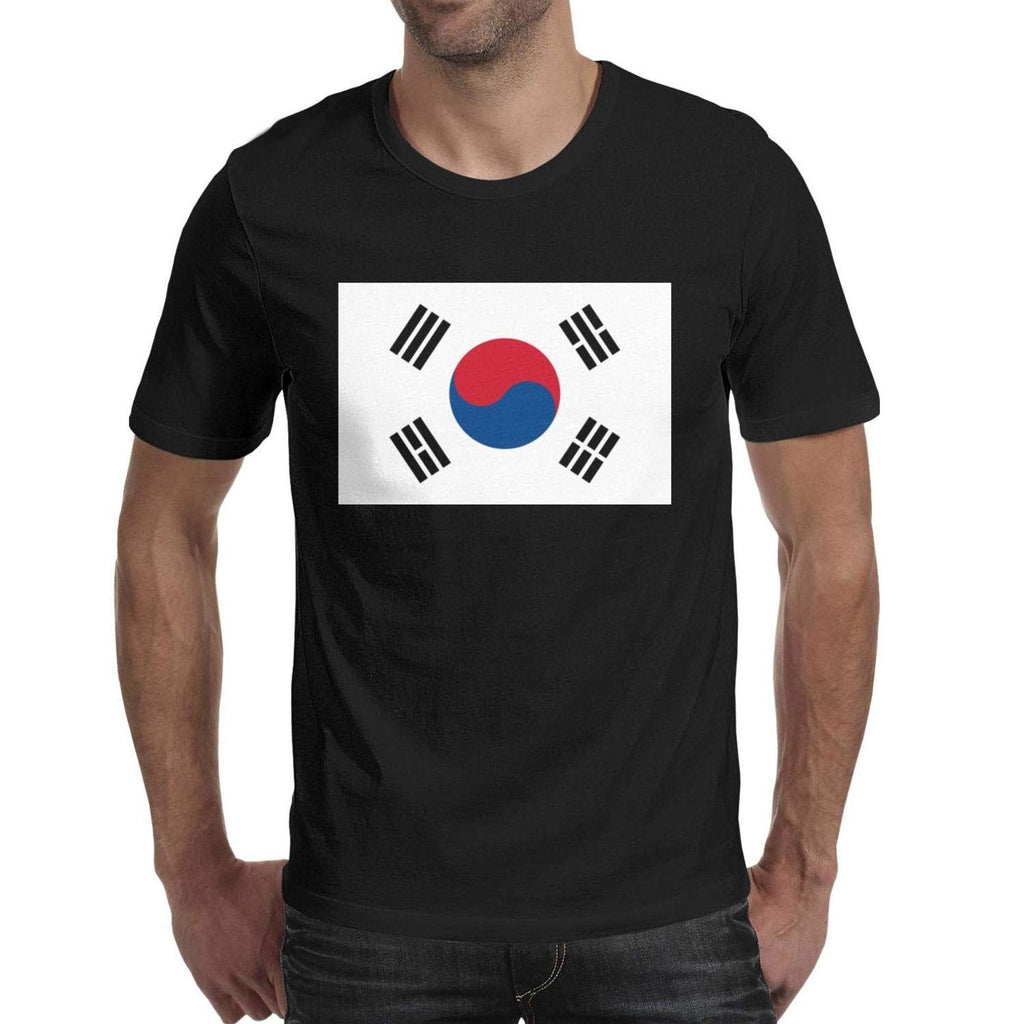 Korea Republic of Flag Emblem Men's Round Neck Classic Short Sleeve Black-56 T-Shirt