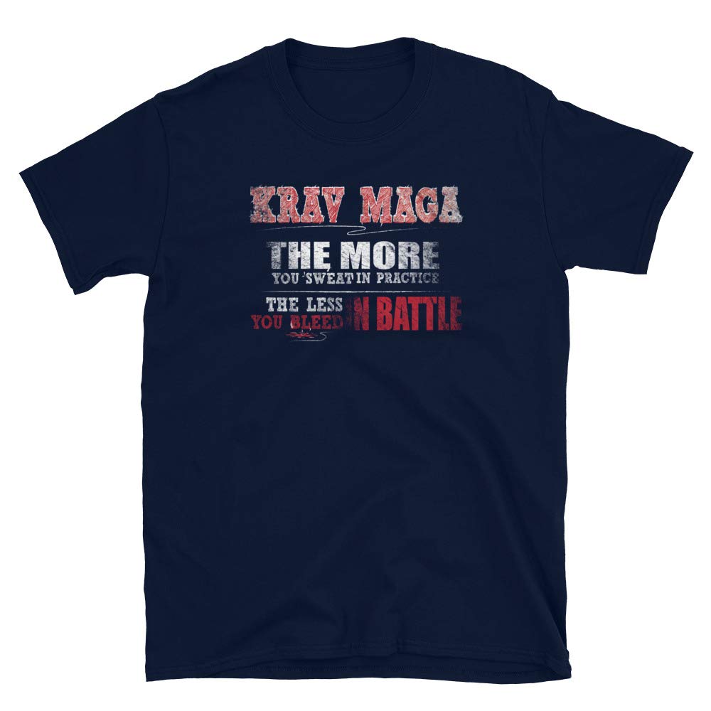 Krav MAGA More Sweat in Practice Less Bleed Battle Navy T-Shirt