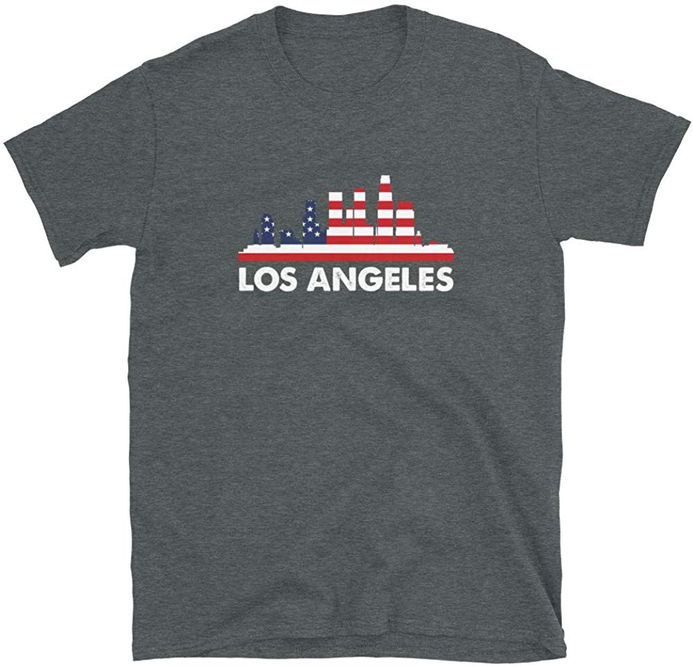LA City American Flag 4th of July Skyline Dark Heather T-Shirt