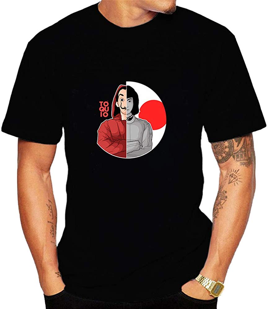 La Casa De Papel for Man Casual Print Short Sleeve Top£¨Style 2£© A-black T-Shirt