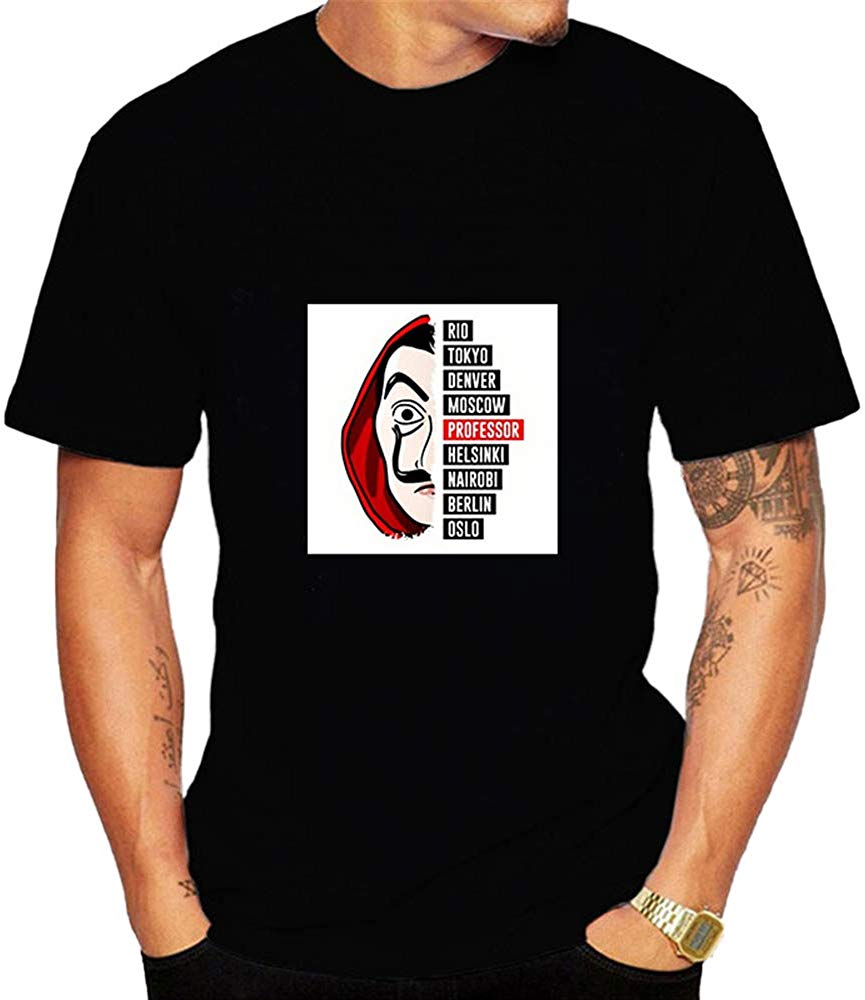 La Casa De Papel for Man Casual Print Short Sleeve Top£¨Style 2£© E-black T-Shirt