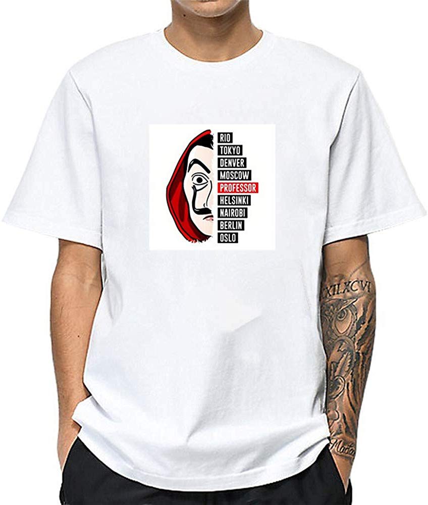 La Casa De Papel for Man Casual Print Short Sleeve Top£¨Style 2£© E-white T-Shirt