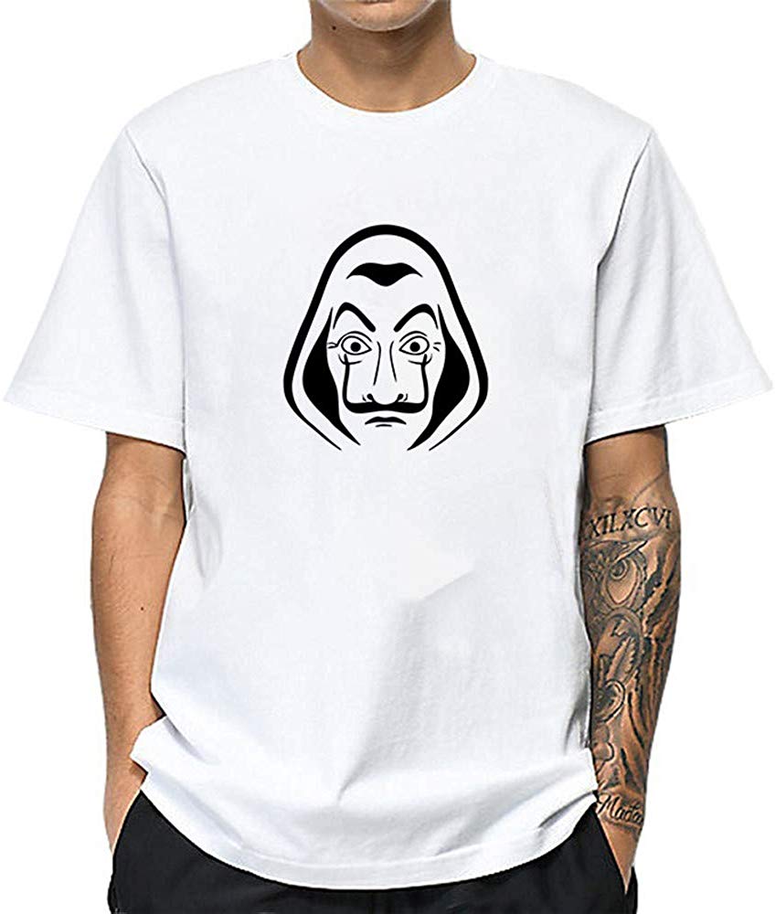 La Casa De Papel for Man Casual Print Short Sleeve Top£¨Style 2£© F-white T-Shirt
