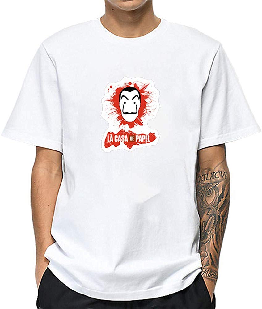 La Casa De Papel for Man Casual Print Short Sleeve Top£¨Style 2£© I-white T-Shirt