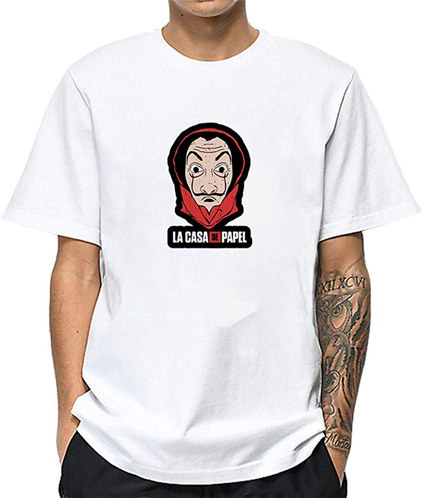 La Casa De Papel for Man Casual Print Short Sleeve Top£¨Style 2£© J-white T-Shirt