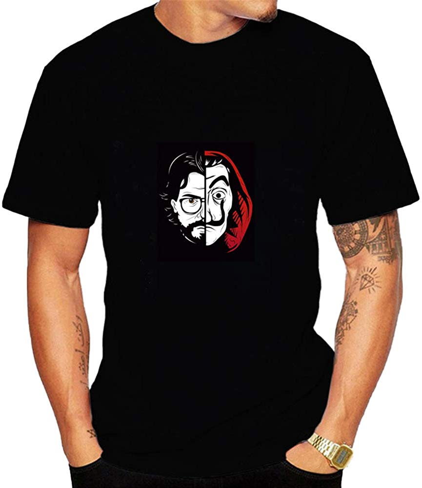 La Casa De Papel for Man Casual Print Short Sleeve Top£¨Style 2£© K-black T-Shirt