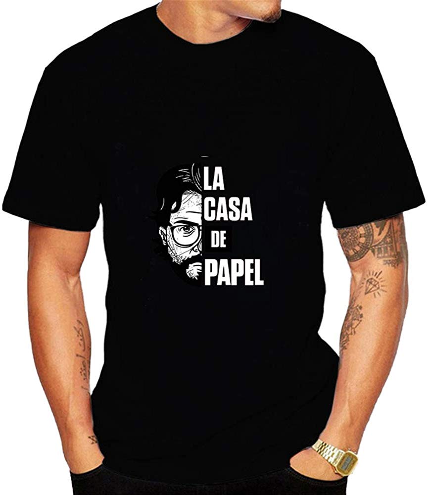La Casa De Papel for Man Casual Print Short Sleeve Top£¨Style 2£© M-black T-Shirt