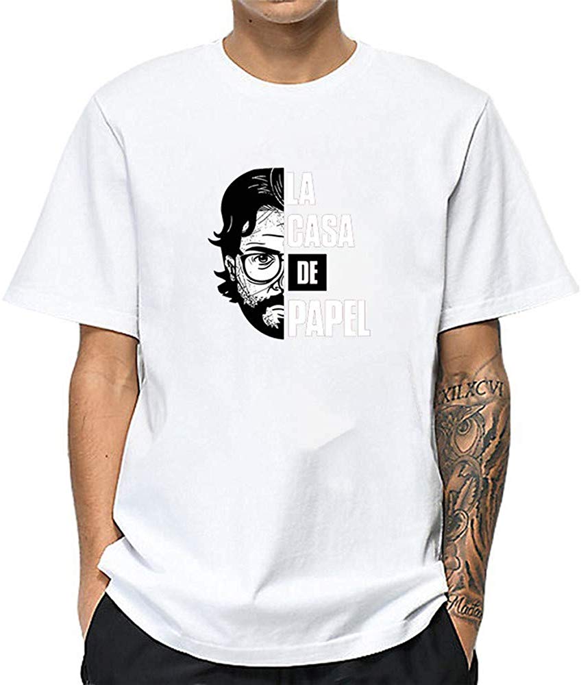 La Casa De Papel for Man Casual Print Short Sleeve Top£¨Style 2£© M-white T-Shirt