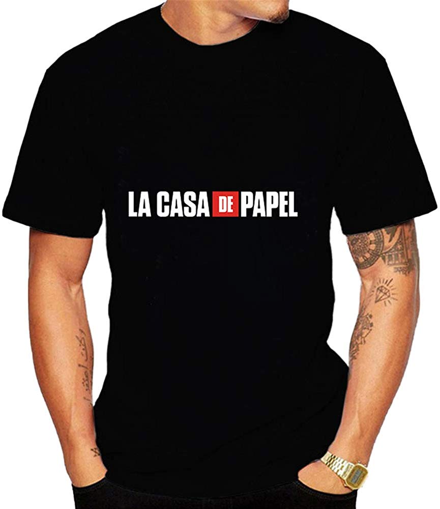 La Casa De Papel for Man Casual Print Short Sleeve Top£¨Style 2£© O-black T-Shirt