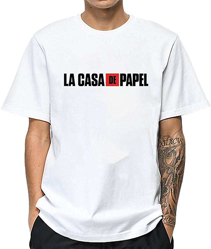 La Casa De Papel for Man Casual Print Short Sleeve Top£¨Style 2£© O-white T-Shirt