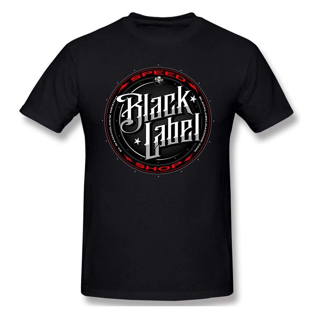 Label Men's New Short Sleeve Basic Cotton Black T-Shirt