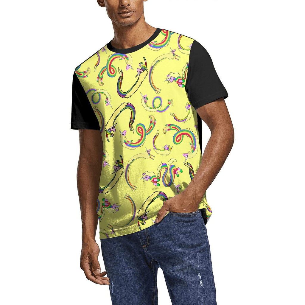 Lady Rainicorn Rainbow Unicorn Men's Round Neck Knit Sport Short Sleeve White-397 T-Shirt