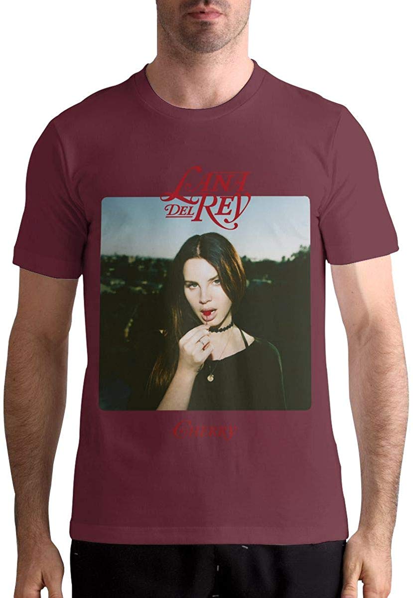 Lana Del Rey Men's Short-Sleeved Round Neck Cotton Burgundy T-Shirt