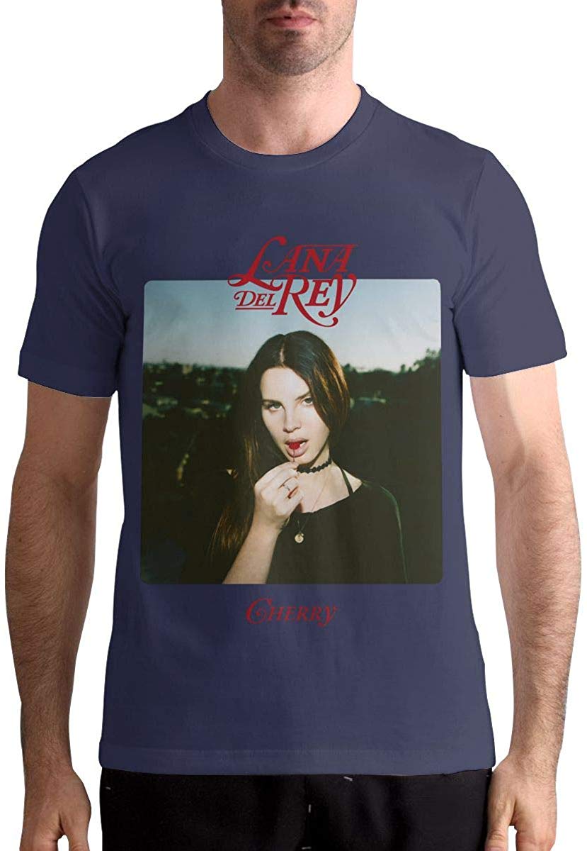Lana Del Rey Men's Short-Sleeved Round Neck Cotton Navy T-Shirt