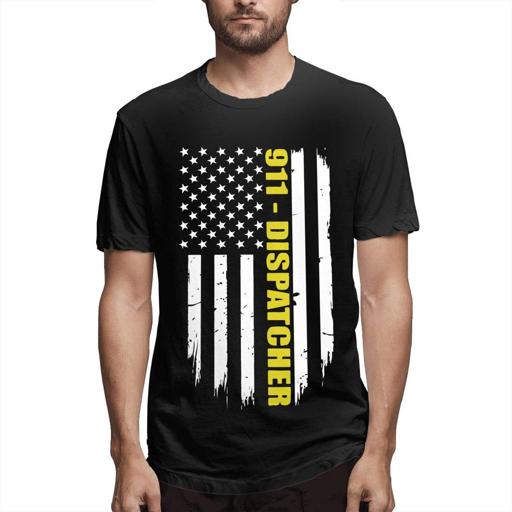 Latest Adult Mens Short Sleeve 911 Dispatcher Gift Thin Line Flag Summer Clothes Topsfor Men Black T-Shirt