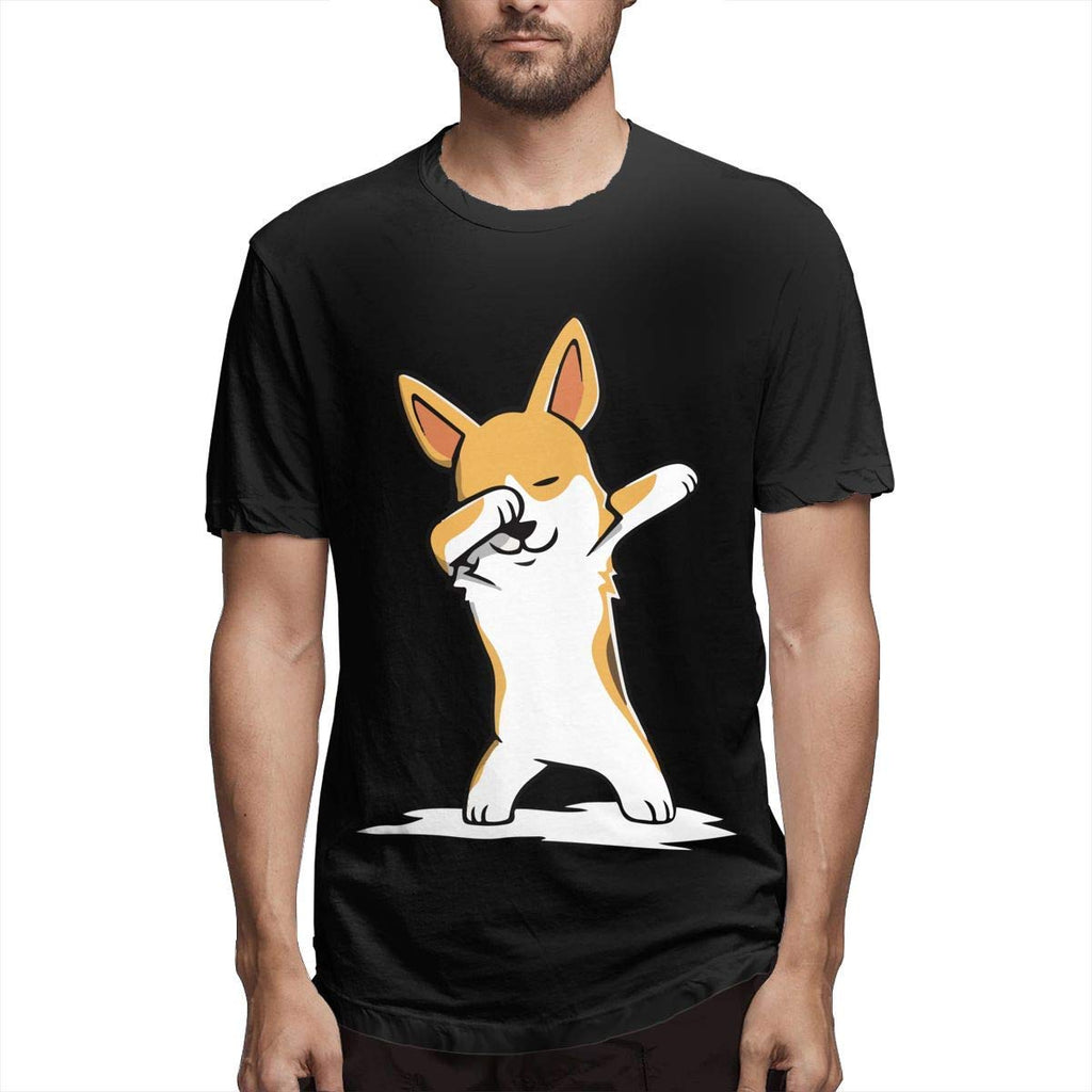 Latest Male Short Sleeve Dabbing Corgi Summer Clothes Topsfor Men Black T-Shirt