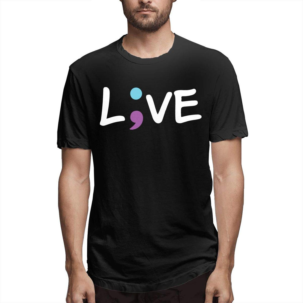 Latest Male Short Sleeve Suicide Prevention Awareness Semicolon Live Summer Clothes Topsfor Men Black T-Shirt
