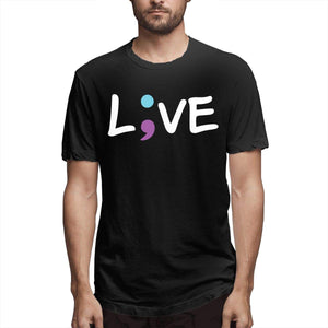 Latest Male Short Sleeve Suicide Prevention Awareness Semicolon Live Summer Clothes Topsfor Men Black T-Shirt