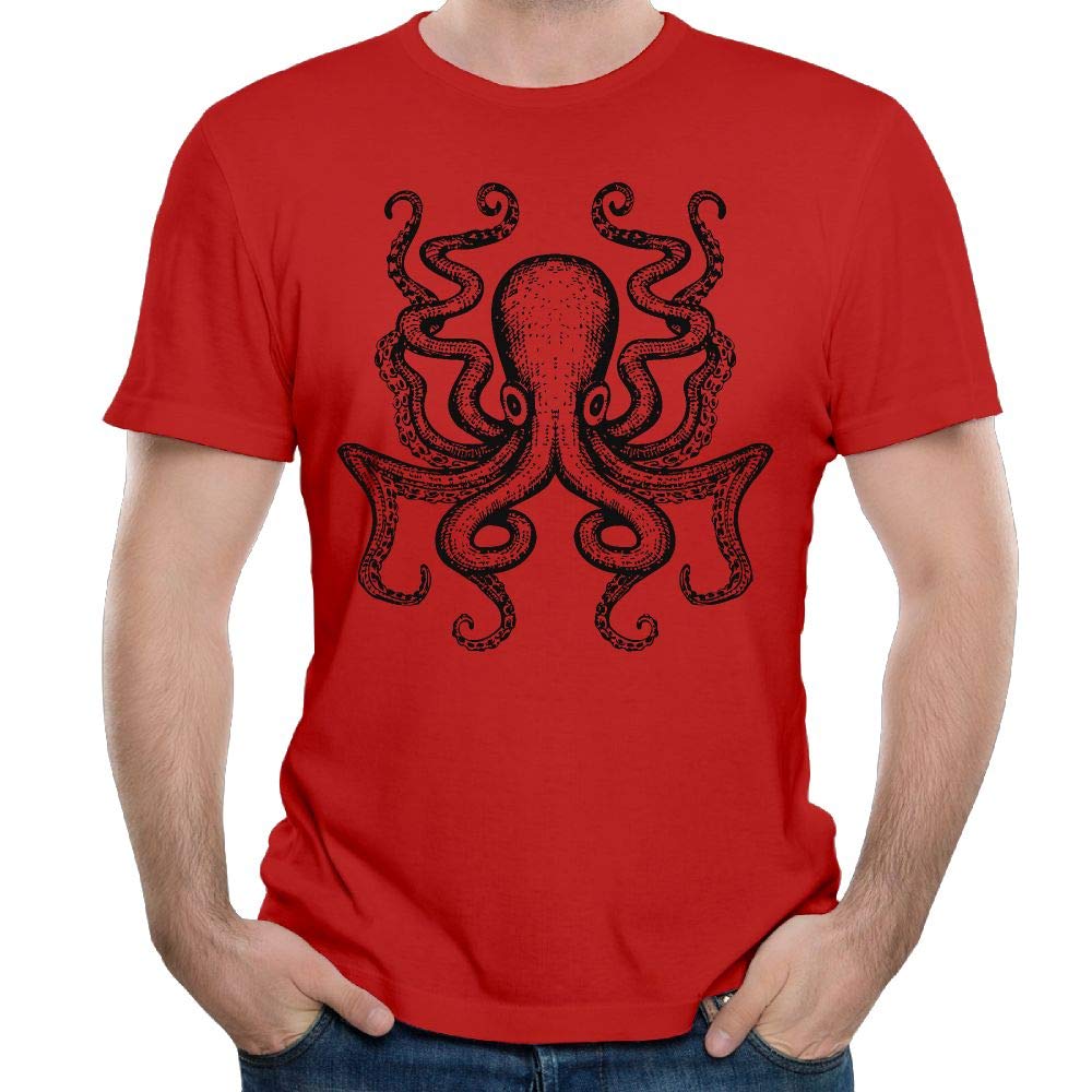 Latest Men Short Sleeve Giant Octopus Summer Clothes Topsfor Men Red T-Shirt