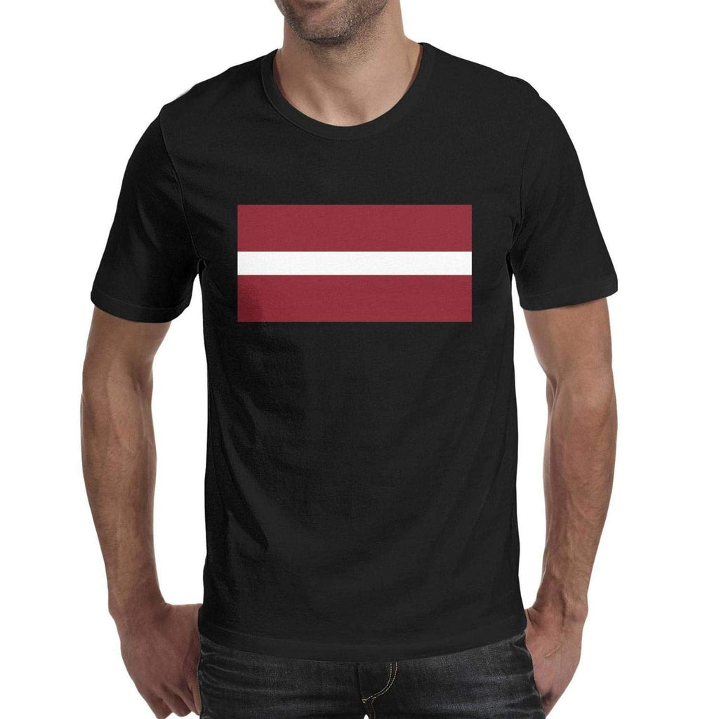 Latvia Flags of Countries Emblem Men's Round Neck ComfortSoft Short Sleeve Black-30 T-Shirt