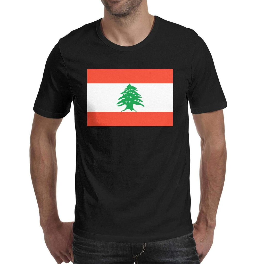 Lebanon Flags of Countries Emblem Mens Crewneck Awesome Short Sleeve Black-45 T-Shirt
