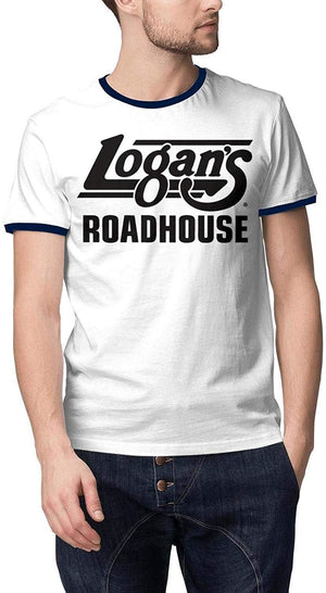 for Men Cable Logan's Roadhouse Adult Perfomance Short Sleeve White-11 T-Shirt