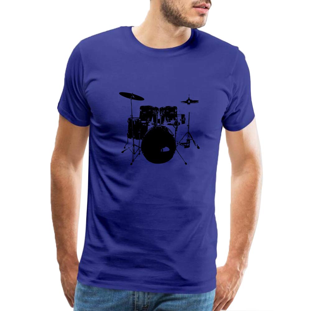 for Men Cotton Music Rock Drum Pattern Short Sleeve Tops Blue T-Shirt
