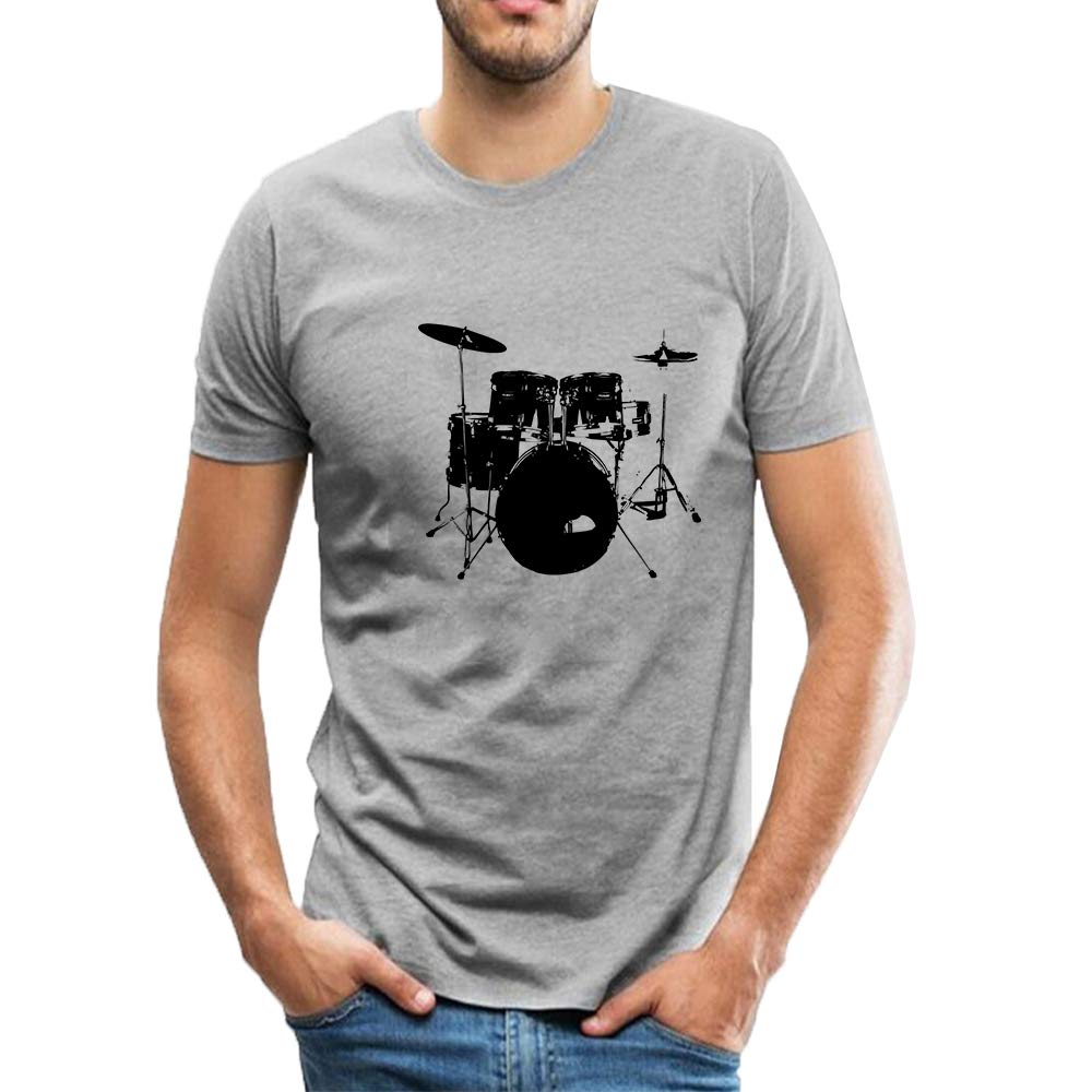 for Men Cotton Music Rock Drum Pattern Short Sleeve Tops Grey T-Shirt